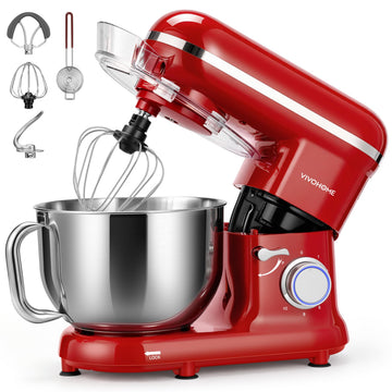 Stand Mixer, 6-Quart Tilt-Head Kitchen Mixer with Bowl, Red