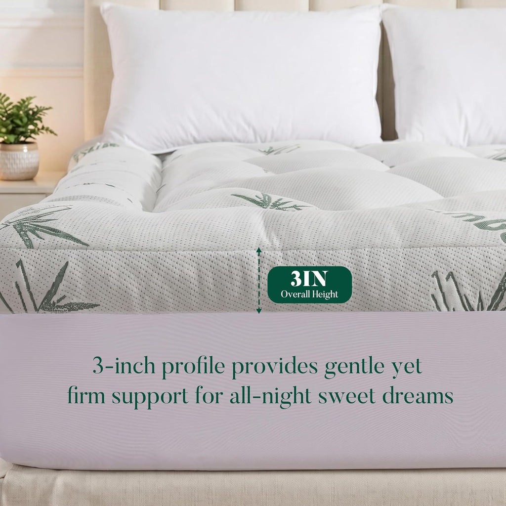 Full Size 3 inch Memory Foam Mattress Topper-Viscose Made from Bamboo Cooling Air Layer for Hot Sleepers,Thick Pillow