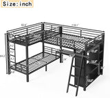 L-Shaped Triple Bunk Bed with Desk, Wardrobe, Twin XL Over Twin XL Bunk Beds with Storage
