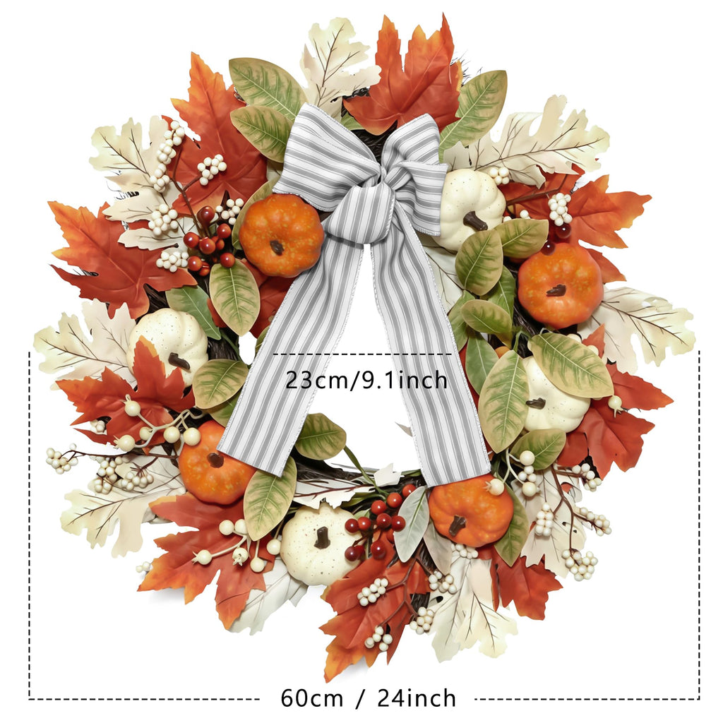 24 Inch Fall Wreaths for Front Door, Home Decor Farmhouse Off White