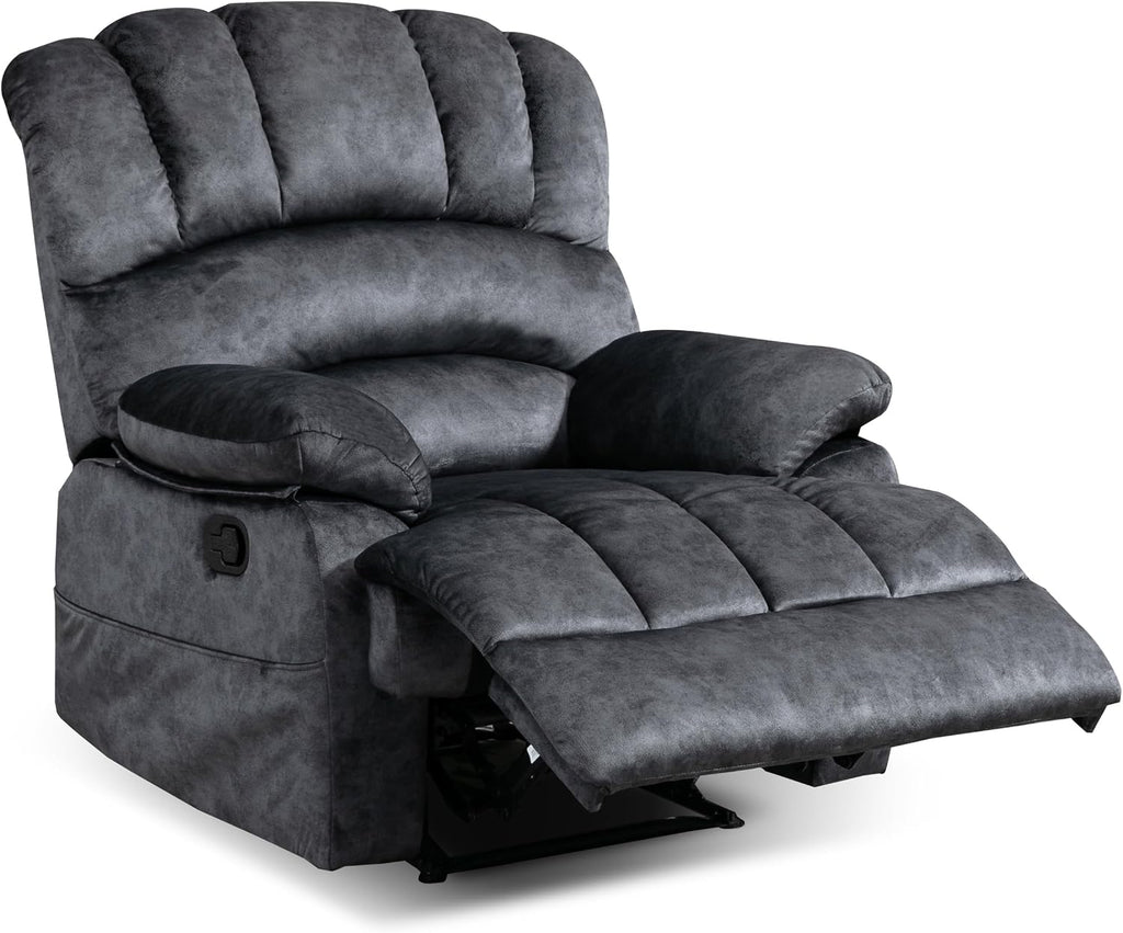 Large Manual Recliner Chair,Soft Fabric Push Back Recliner with Overstuffed Armrest and Backrest, Living Room Single