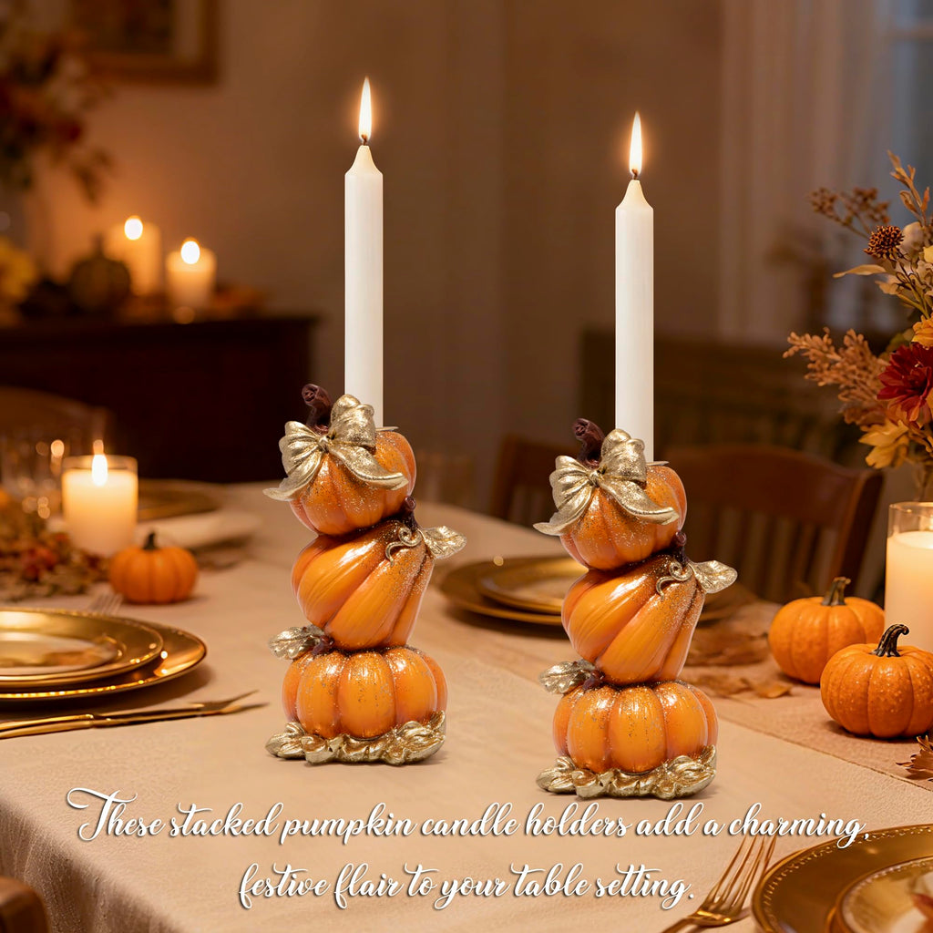 Thanksgiving Pumpkin Candle Holders, Fall Decoration, Set of 2