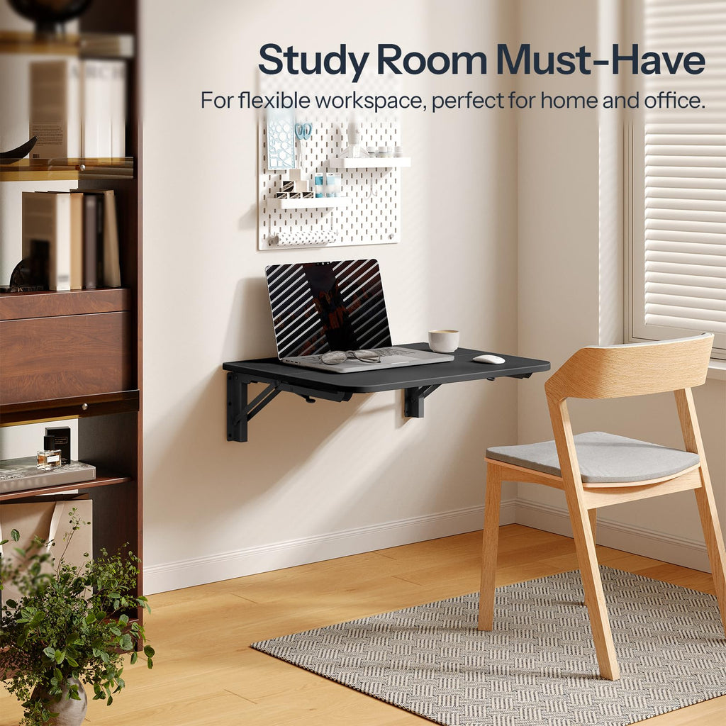 Folding Table, Wall Mounted Floating Desk with Iron Bracket