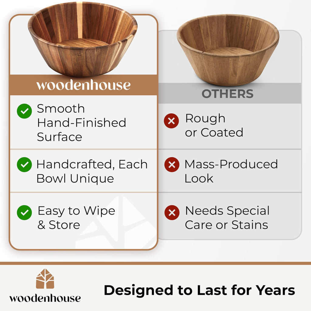 Wooden Salad Bowl, 12" Large Wooden Serving Bowls for Food, Handmade