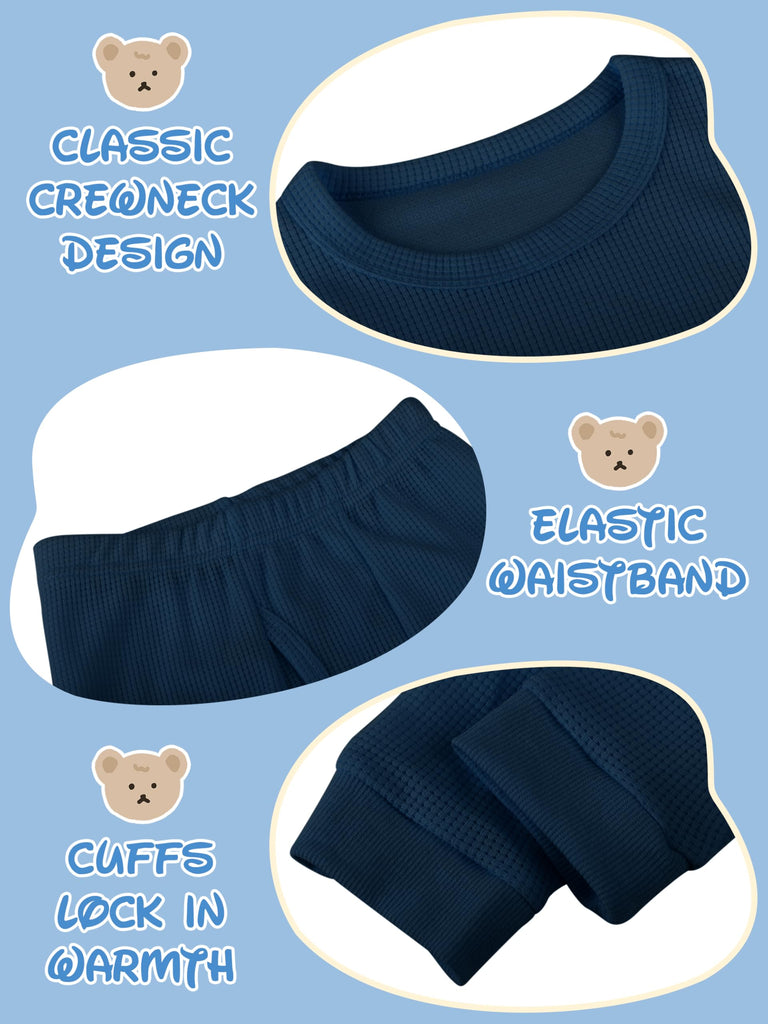 3 Sets Boys Waffle Thermal Underwear Set Base Layer for Kids