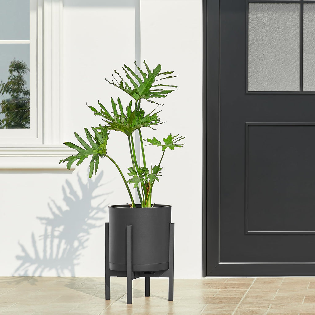 10-Inch Modern Cylinder Planter, Thick-Walled Plastic Plant Pot with Drainage Holes and Detachable Saucer, Matte