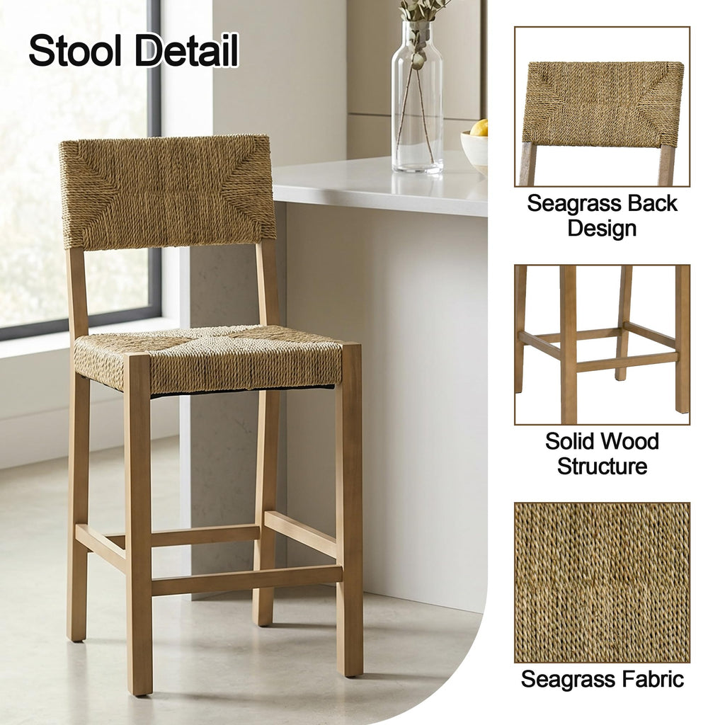 Rattan Bar Stools Set of 4, 24'' Bohemian Counter Height Stools