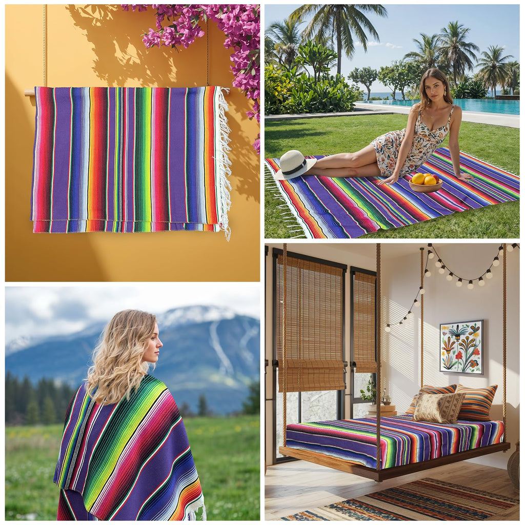 59 x 84 Inch Square Mexican Tablecloth Serape Blanket, Topic Purple
