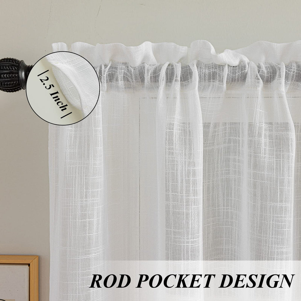 Beda Home Tassel Linen Textured Swag Curtain Valance, White, 36 x 45 in