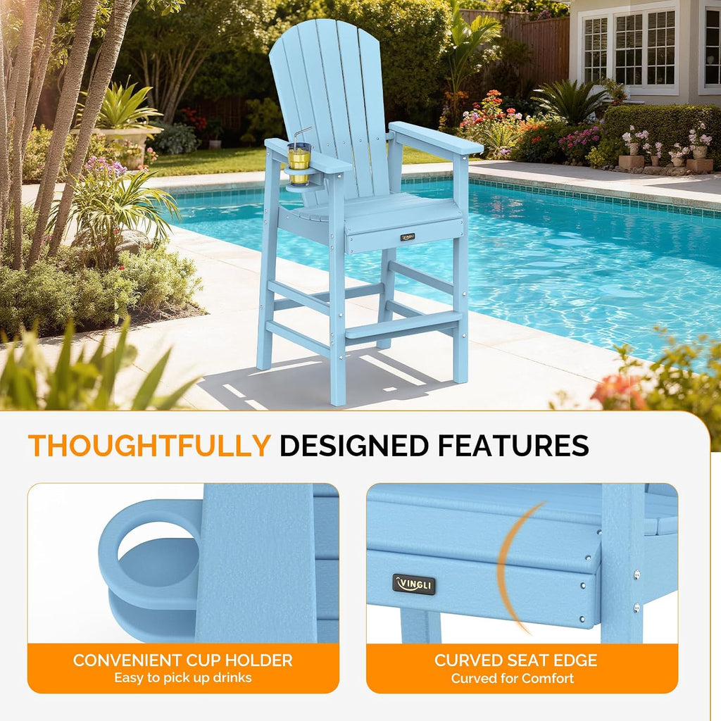 Tall Adirondack Chairs Set of 2, All-Weather Plastic Adirondack Chair with Cup Holders, Heavy-Duty HDPE Outdoor Bar