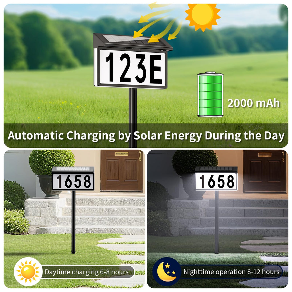 Solar Address Sign, Solar House Numbers for Outside Waterproof