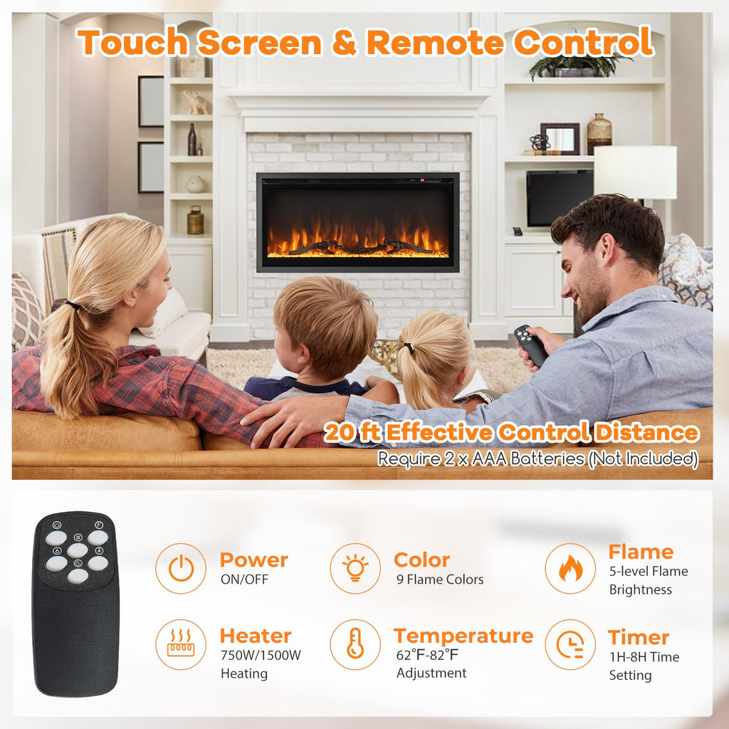 Electric Fireplace Insert 36" - Wall Mount & Recessed