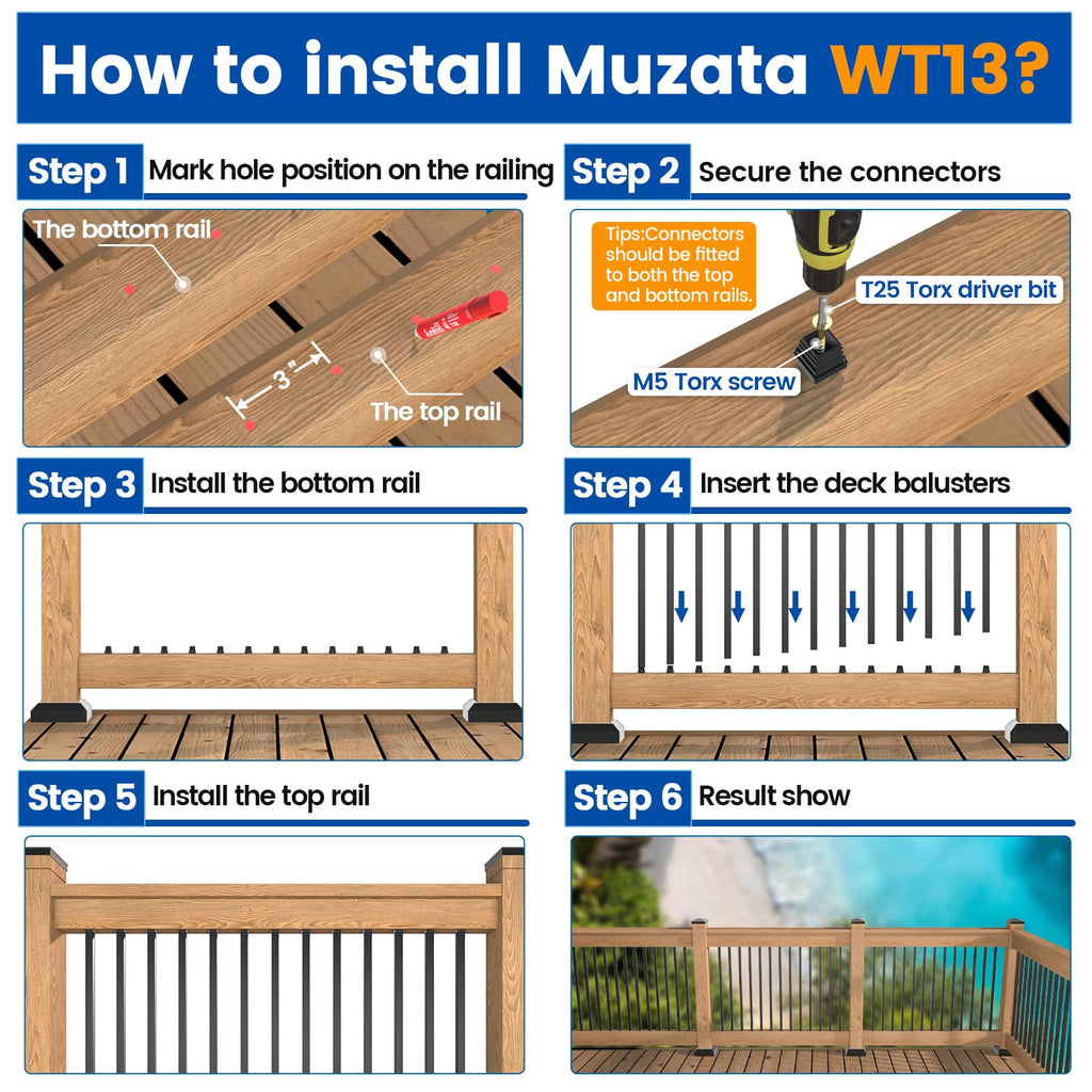 100 Pack 36" Black Aluminum Square Deck Balusters WT13