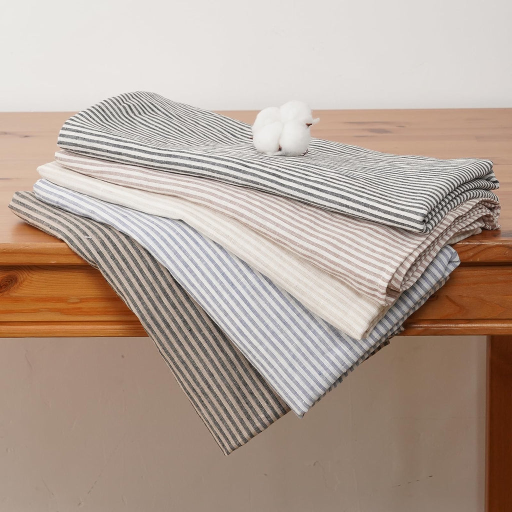 100% Linen Striped Throw Blanket - 53 x 59 Inch Super Soft Throw Blankets for Sofa Lightweight Breathable for Couch