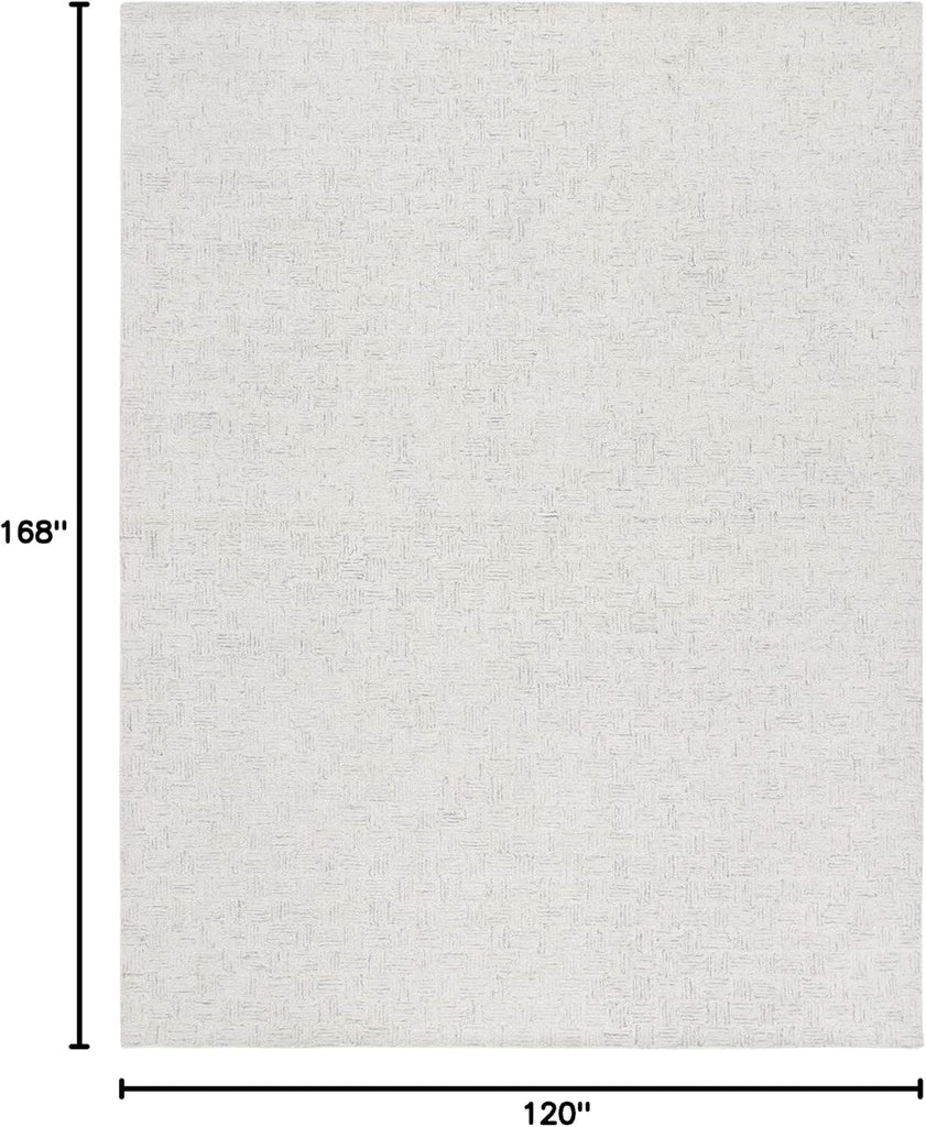 Micro-Loop Area Rug - 10' x 14', Light Grey & Ivory, Handmade Wool