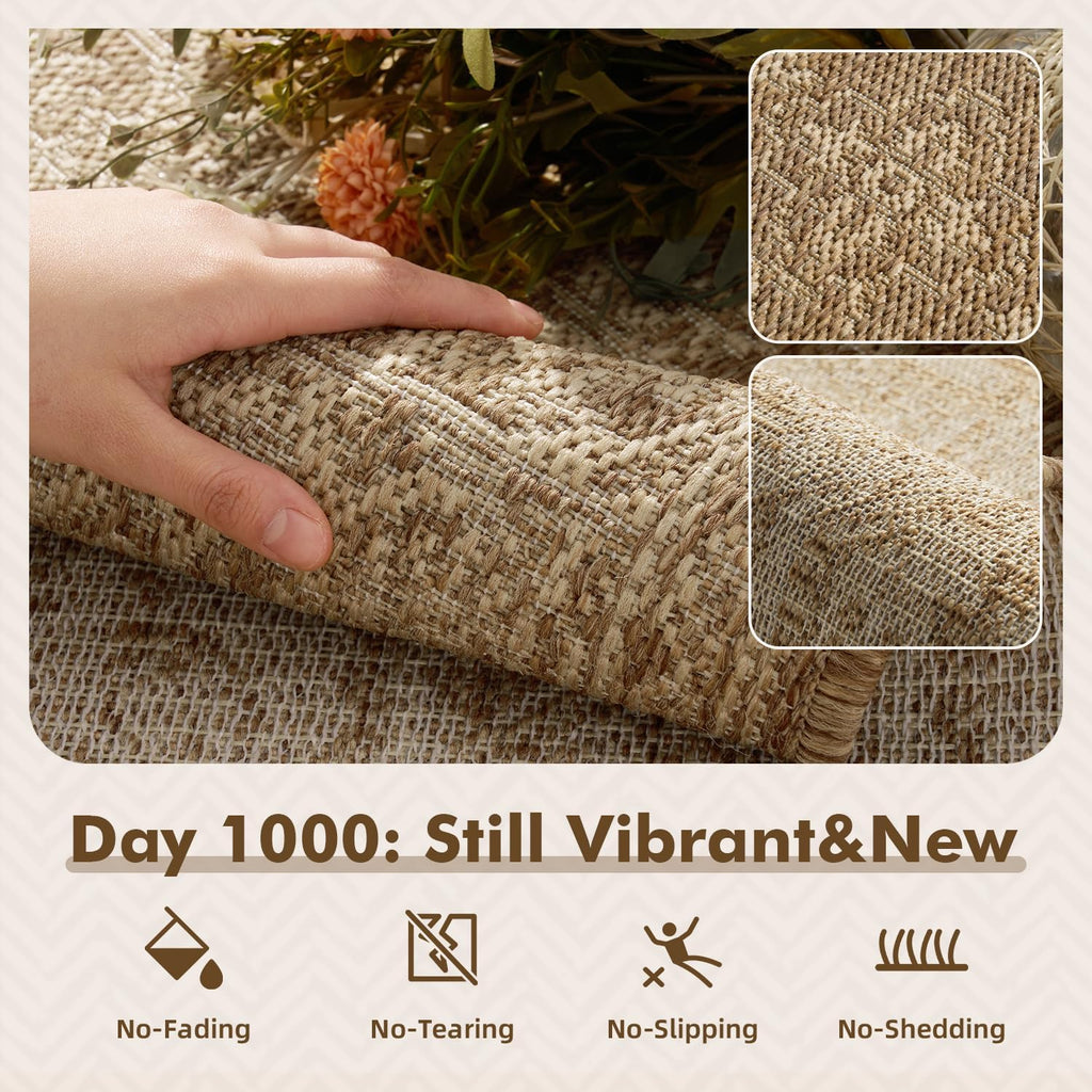 Outdoor Rug-Patio Rug Polypropylene Indoor Outdoor Rugs Carpet Deck Balcony Porch, Textured Weave, Durable for