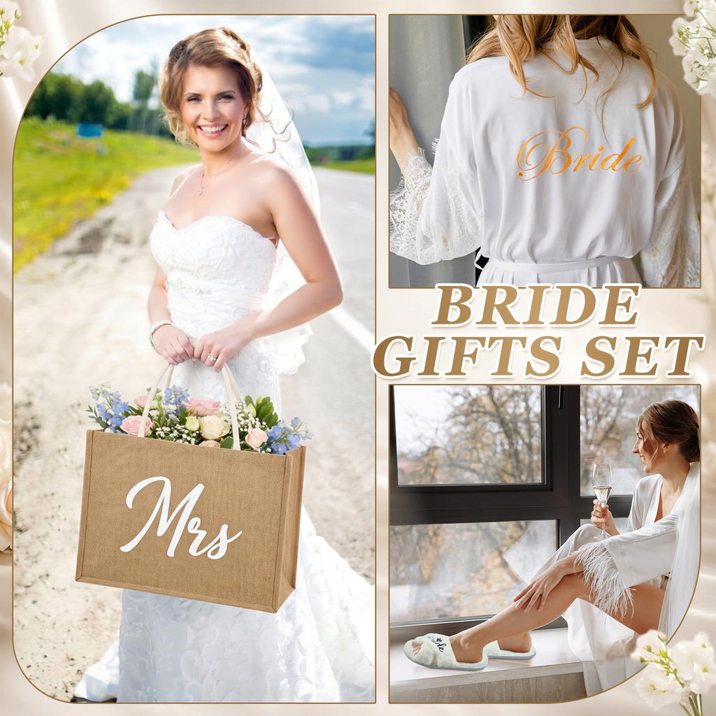 9 Pcs Bride Robe Gifts Set Mrs & Bride White