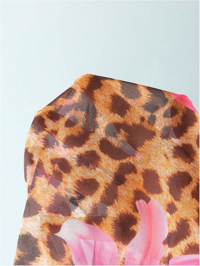 Girl's 3 Piece Swimsuits Leopard Floral Triangle Halter Bikini Set with Cover Up Beach Sarongs