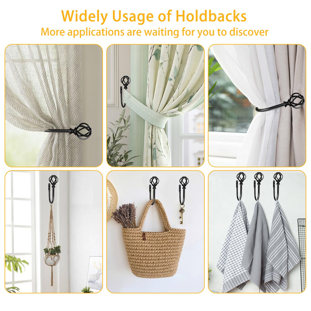 Black Curtain Holdbacks, Decorative Drapery Tiebacks, 2 Pack/1 Pair