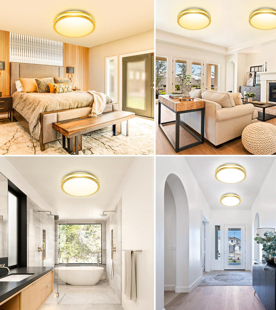 2 Pack Flush Mount Ceiling Light Fixture, Dimmable & 5Color Temperatures Ceiling Light Gold, 16inch 36W 3000K 3500K