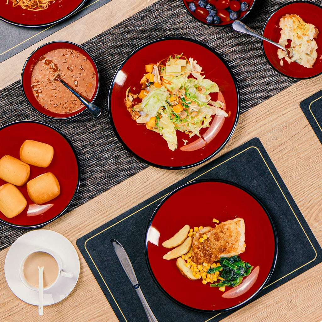 TP 18-Piece Melamine Dinnerware Sets, Service for 6, Black&Red