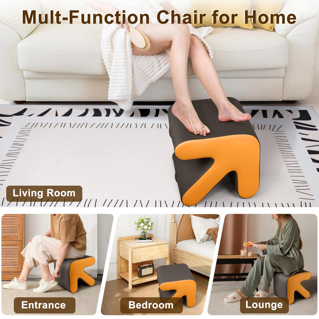 Ottoman, Foot Stool with Creative Shape, Napa Leather Ottomans, Removable Outer Foot Rest, No Assembly Required