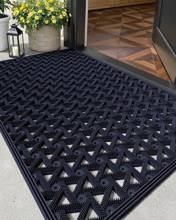 Door Mat Outside Entrance with Drainage, 24"X36" Blue