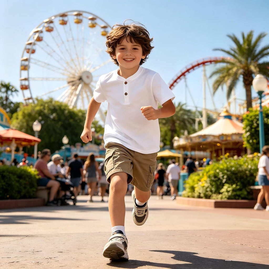 Boy Henley Short Sleeve Shirt Children Casual Solid Color Button Shirt