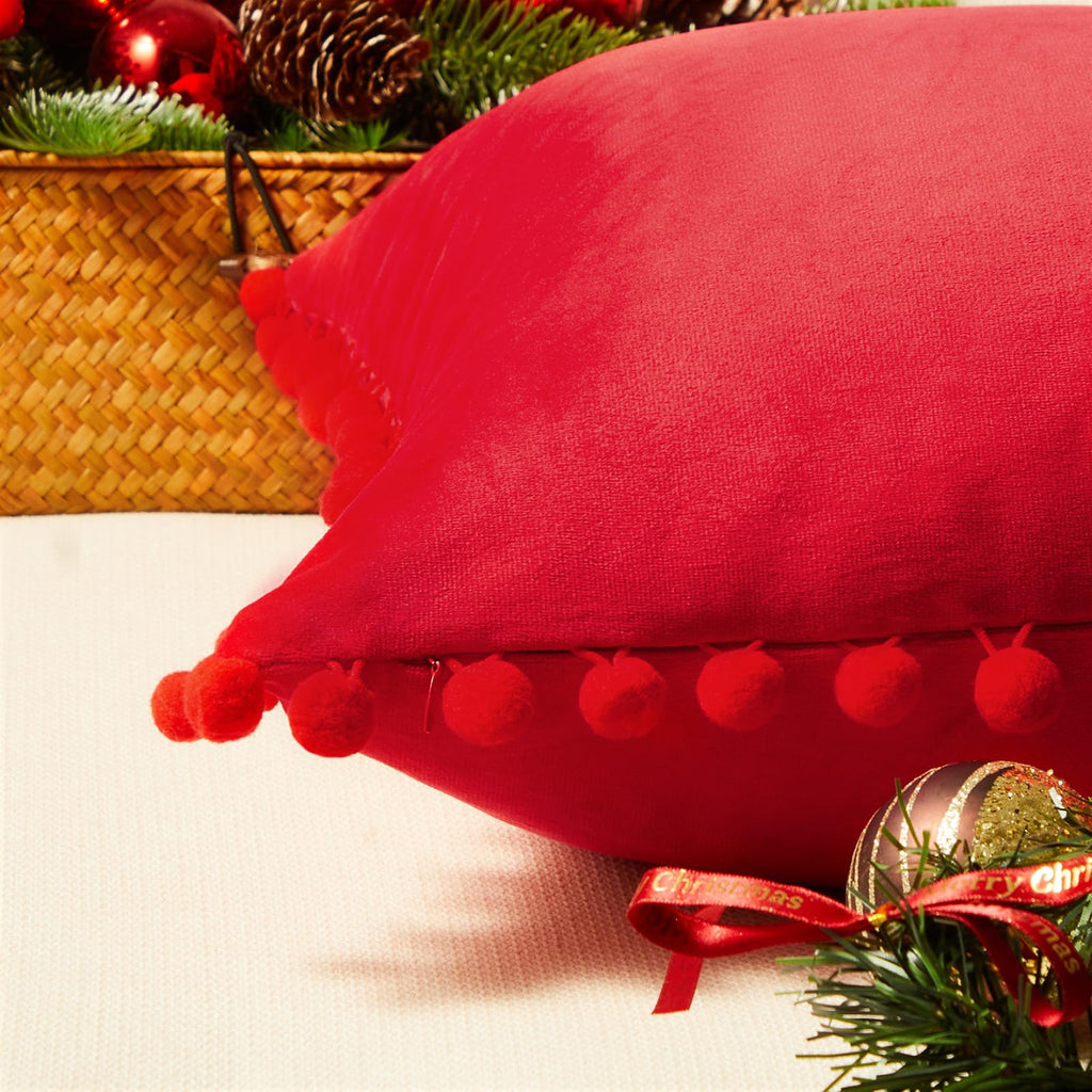 Euro Pillow Covers Set of 2 Red Decorative Velvet Throw Pillow Covers 26x26 Inches Soft Square Cushion Cases Living
