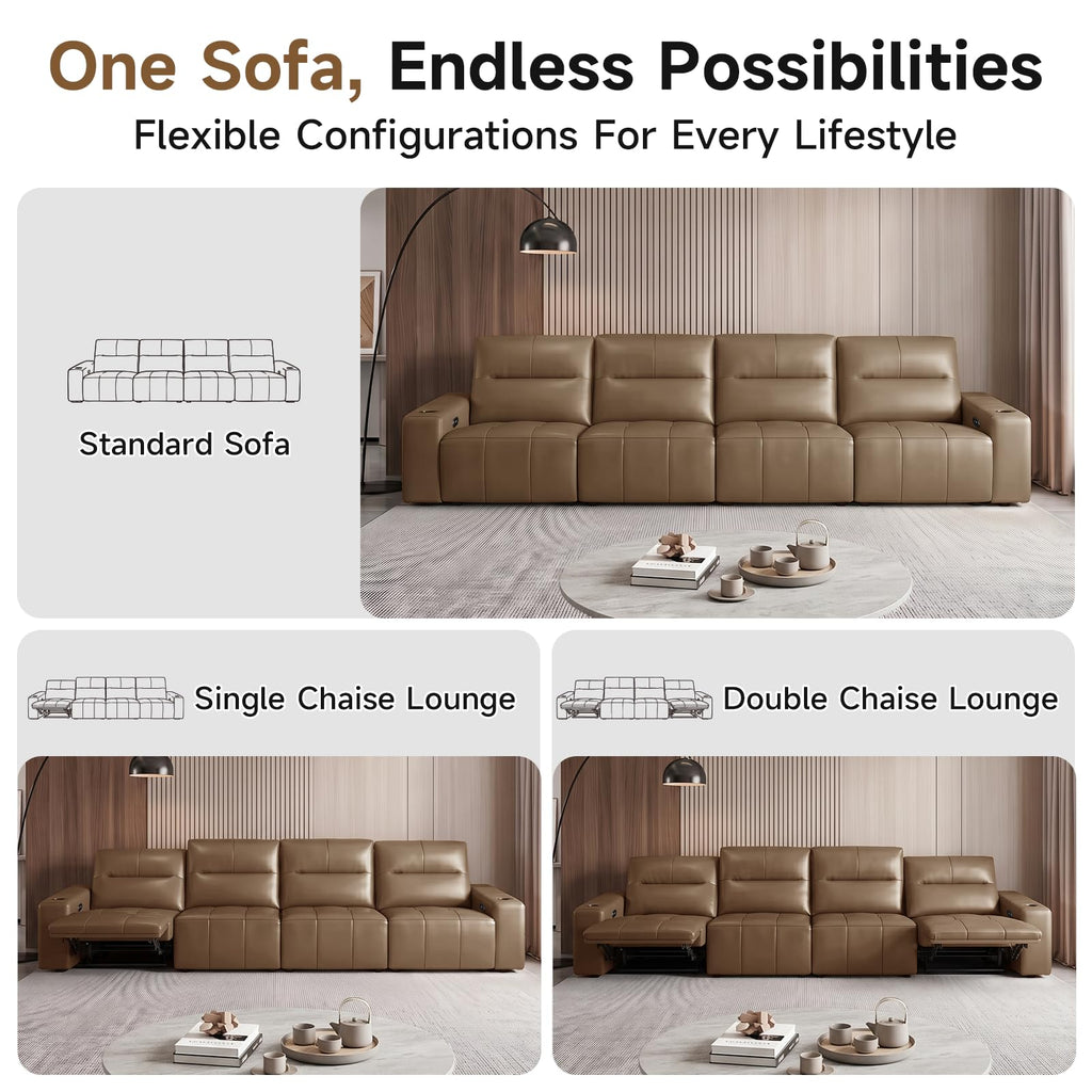 Zero Gravity Power Recliner Sofa 146", Genuine Leather Sofa with Electric Reclining Seats, Adjustable Backrests, USB