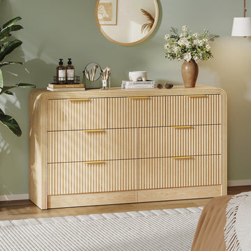 55" W Fluted 7-Drawer Dresser, Natural Oak