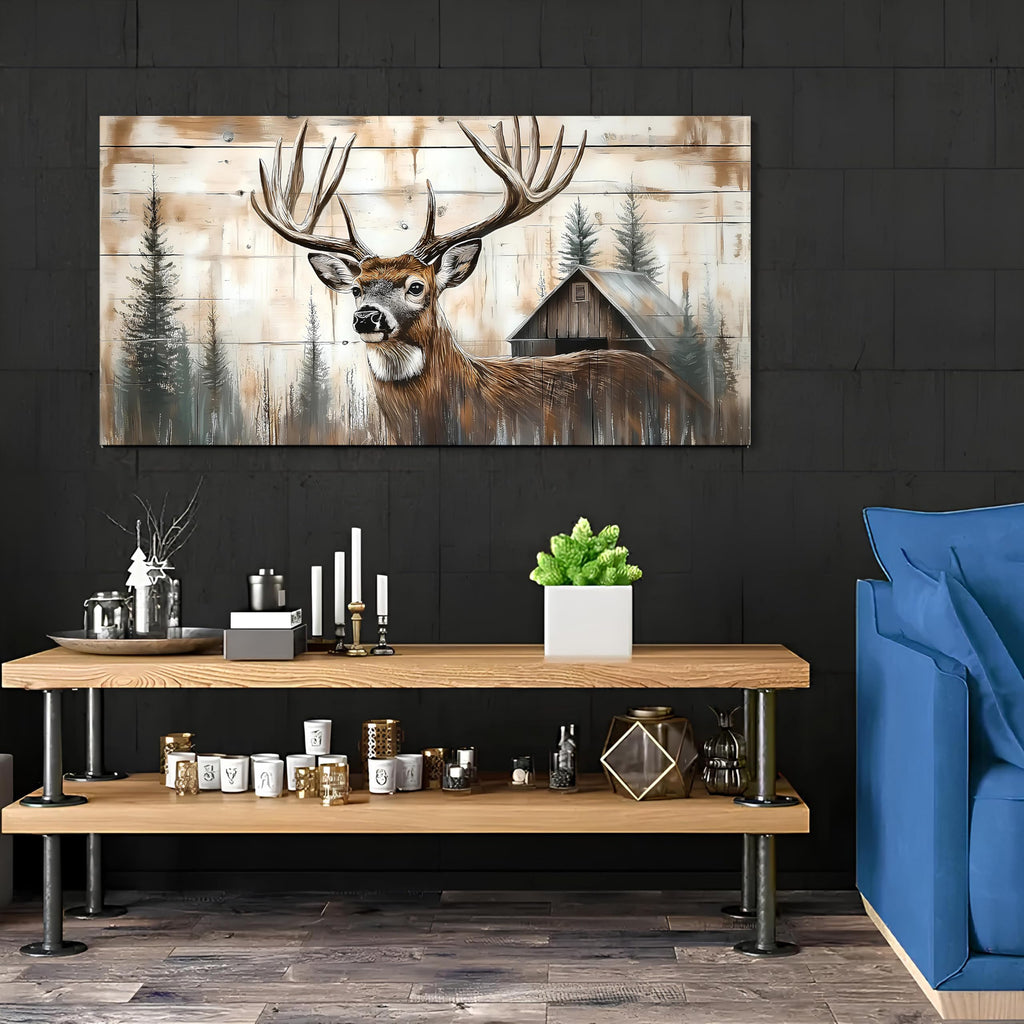 Wildlife Deer Wall Art Farmhouse Cabin Wall Decor Rustic Deer Picture Barn Wall Decor Living Room Home Decorations