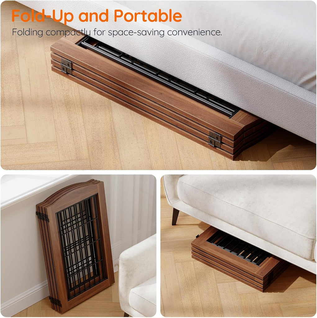 4 Panels Dog Gate Indoor with Door, 32.7'' Tall Freestanding Pet Gate with 2 Support Feet, Foldable Dog Fence
