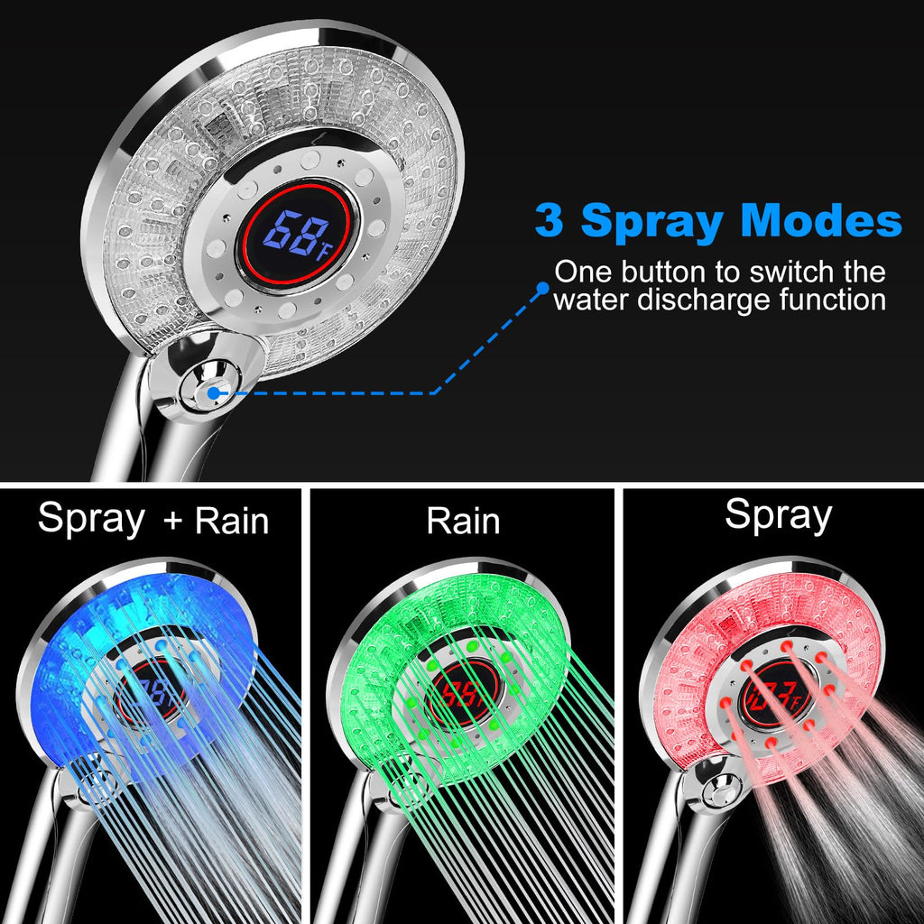 LED Shower Head Color Changing, Shower Head High Pressure with Hose
