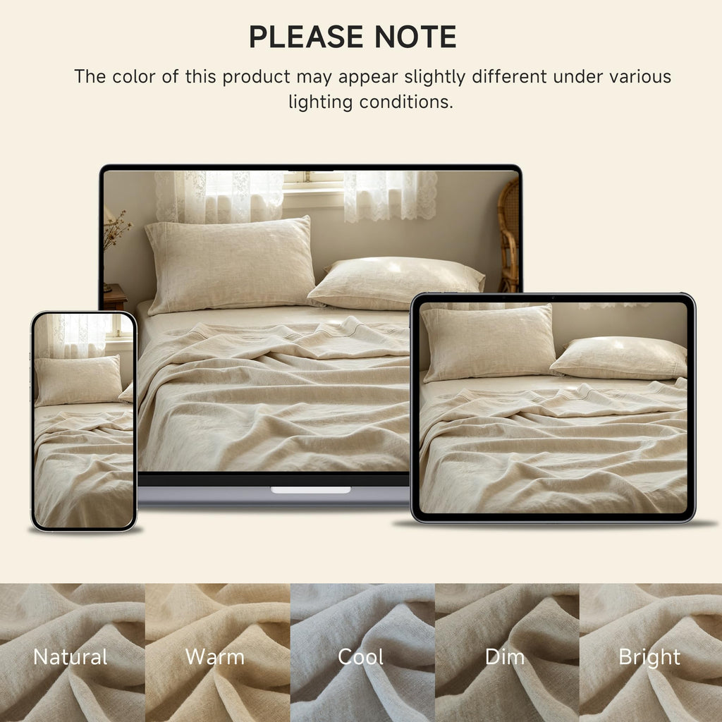 100% French Linen Sheet Set -Pure Natural Flax Bed Sheet-4 Pcs Breathable Ultra Soft Farmhouse Bedding (1