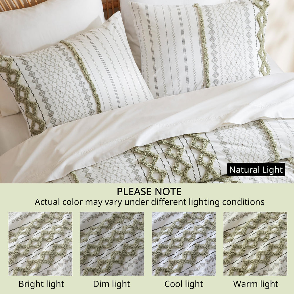 Queen Comforter Set, Boho Comforters, Breathable Cotton Bed Set, All Season Modern Chenille Tufted Comforter with