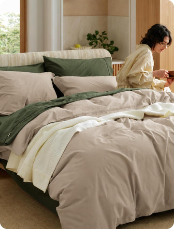 PureWoven 100% Washed Cotton Duvet Cover Set, Queen, 3-PC