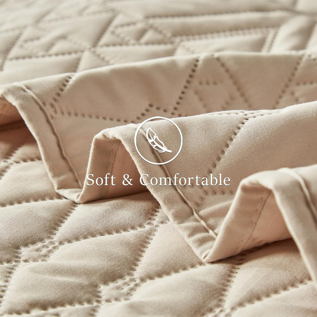 King/Cal King Quilt Bedding Set,Beige Lightweight Microfiber Soft Bedspread,Modern Style Geometric Pattern Coverlet