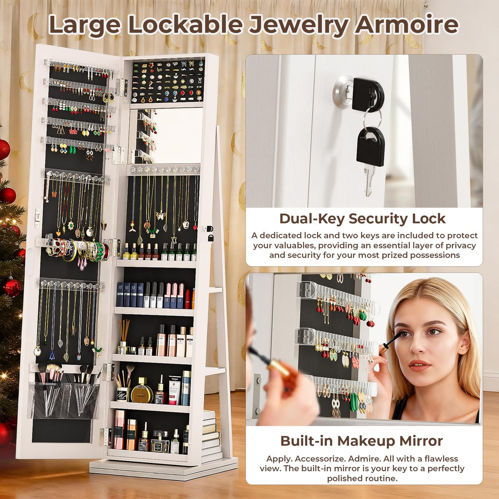 4-In-1 Jewelry Armoire with Jewelry Organizer Storage, White