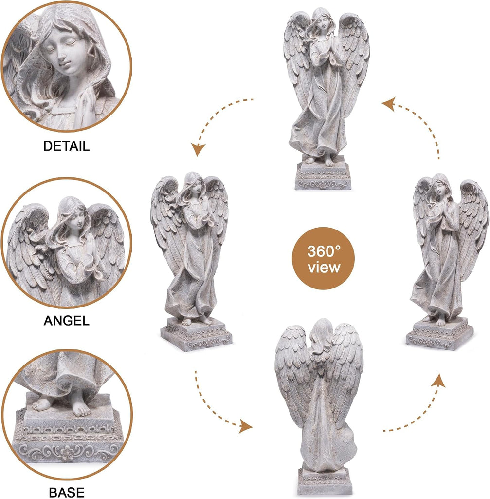Praying Angel Garden Statue, Outdoor Memorial Angel Figurine for Garden Yard Lawn Patio, Resin Angel Sculpture