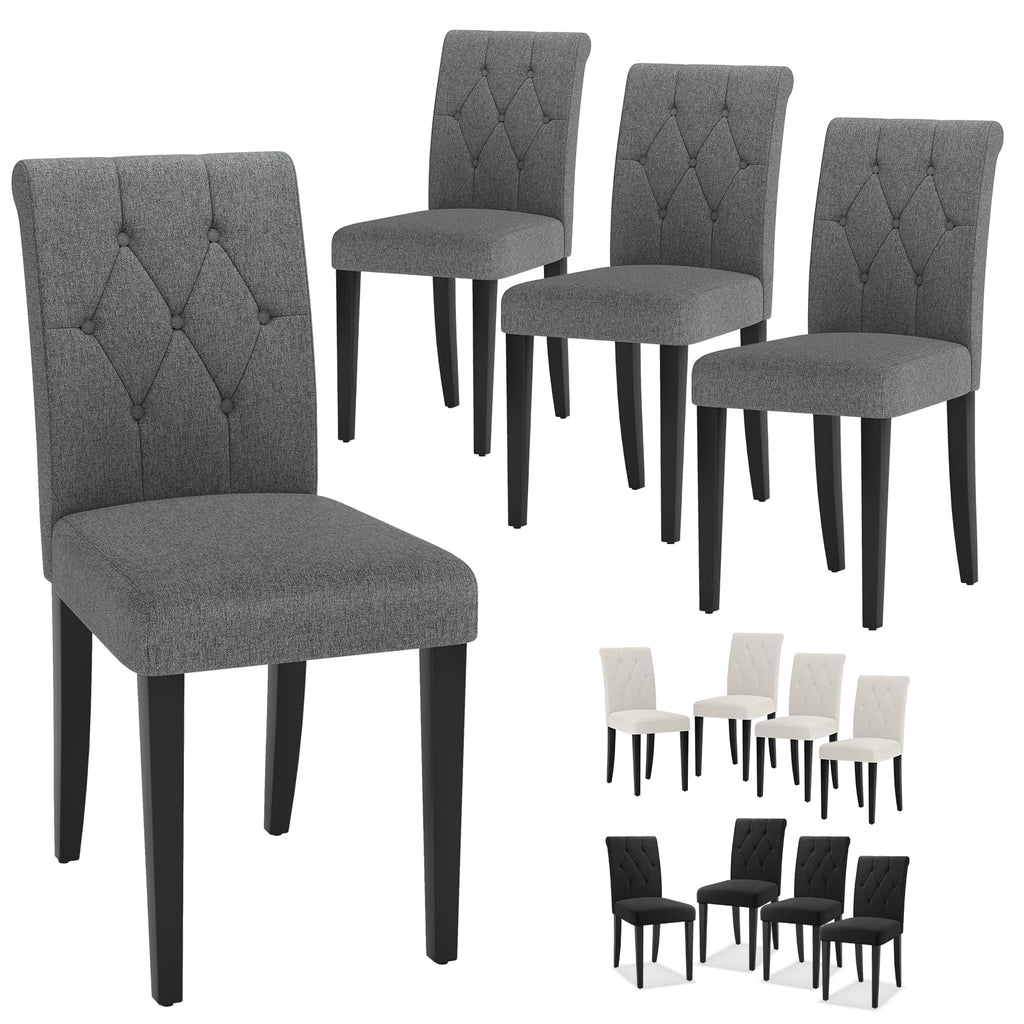 Upholstered Dining Chairs Set of 4, Button Tufted Parsons Dining Chair with Solid Wood Legs, Modern Fabric Side Chair