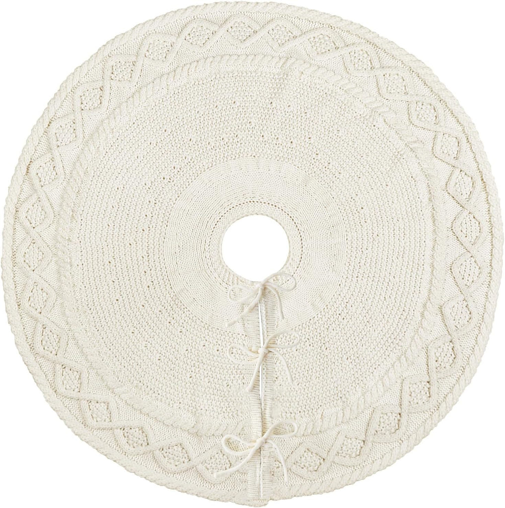 36 inch Christmas Tree Skirt: Pencil Tree Skirt for 6ft Tree, Diamond Edge Knit Cream White Small Tree Skirt, Vintage
