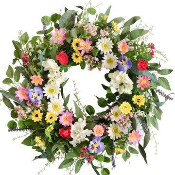 Summer Wreath 24 inch Artificial Green Leaf Flower Wreaths Outdoor Wedding Parties Holiday Wreath Garden Front Door