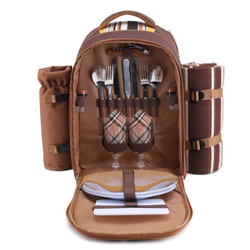 Backpack, 2-Person with Blanket & Wine, Family & Lovers Gift, Brown