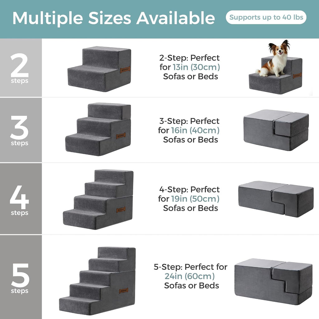 Dog Stairs, Steps and Ramp for High Bed & Sofa, 13-24" H Detachable Pet Stairs for Small Medium Dogs, Sturdy 40D