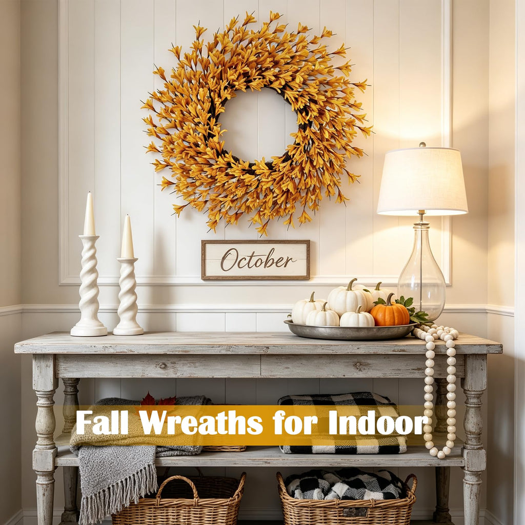 26 Inch Large Golden Yellow Fall Wreaths for Front Door, Fall Door Wreath