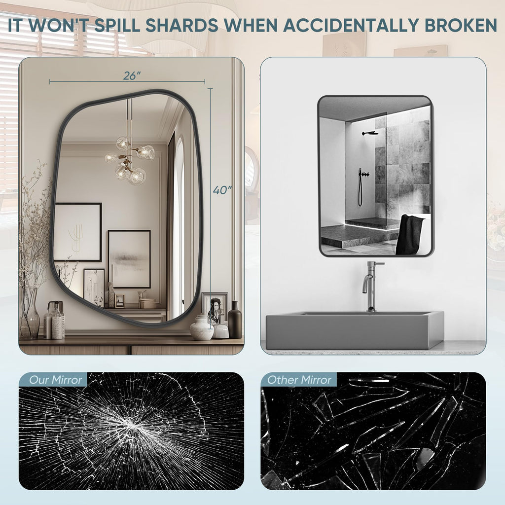 Irregular Wall Mirror 26"x40" Bathroom Mirrors Asymmetrical Artistic Decorative Bedroom Bathroom Hallway