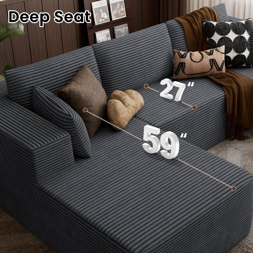 106" Cloud Sectional Boneless Couches, Modular U Shaped Couch with Deep Seat, Removable Ottoman, Memory Foam
