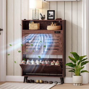 Shoe Storage Cabinet with 2 Flip Drawers, Deodorizing Shoe Organizer Storage, Freestanding Hidden Slim Narrow Shoe