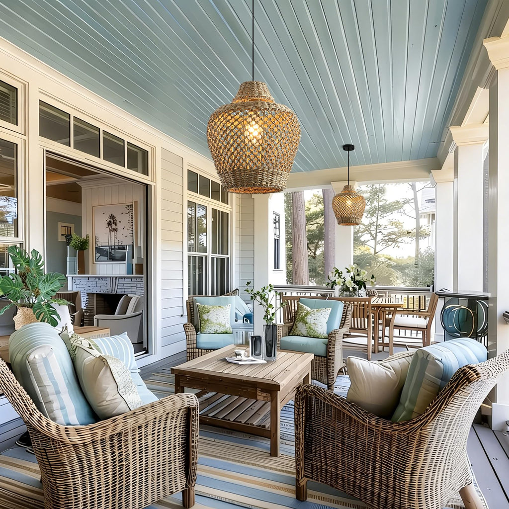 Rattan Pendant Light 11.8" Seagrass Hanging Light 2-Pack